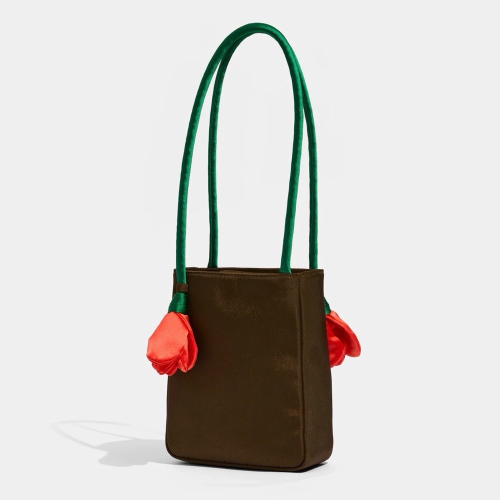 Edie Parker Brown Shoulder Bag with Green and Red Accents